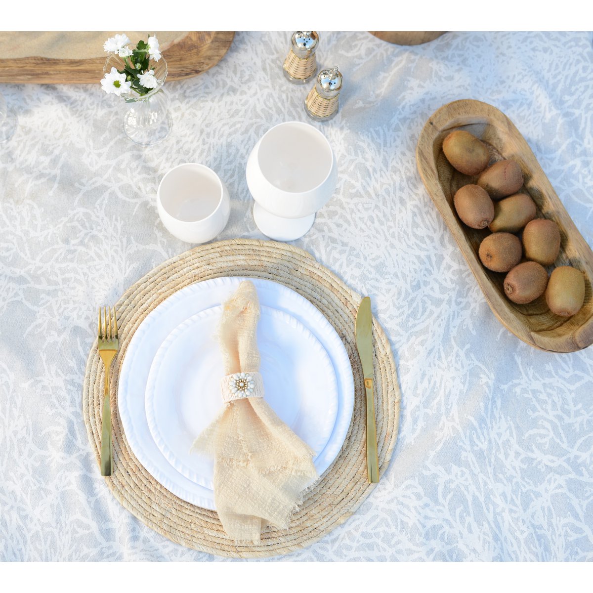 Flat plate in white melamine rope 28x28x2.5cm