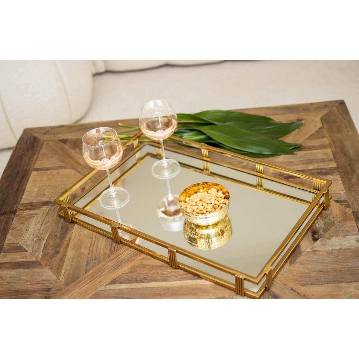 Rektangulär spegelbricka guld 56x36x5cm