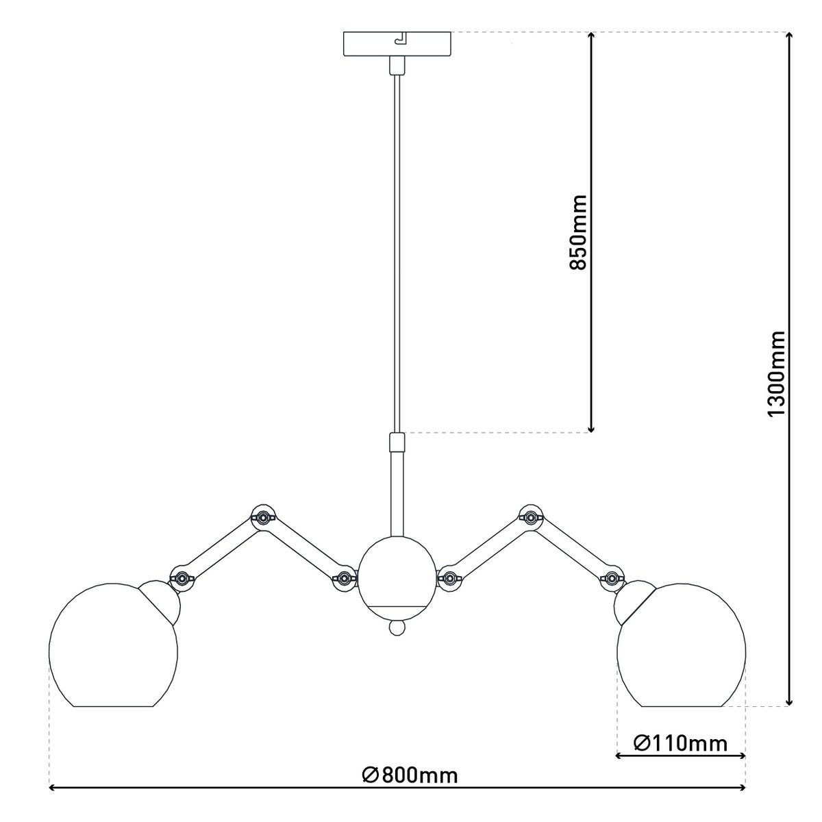 5 glass pendant lamp "Soito" hanging lamp made of metal, glass and rubber wood, with E14 socket, for dining room, living room, hallway or office, 80 cm diameter