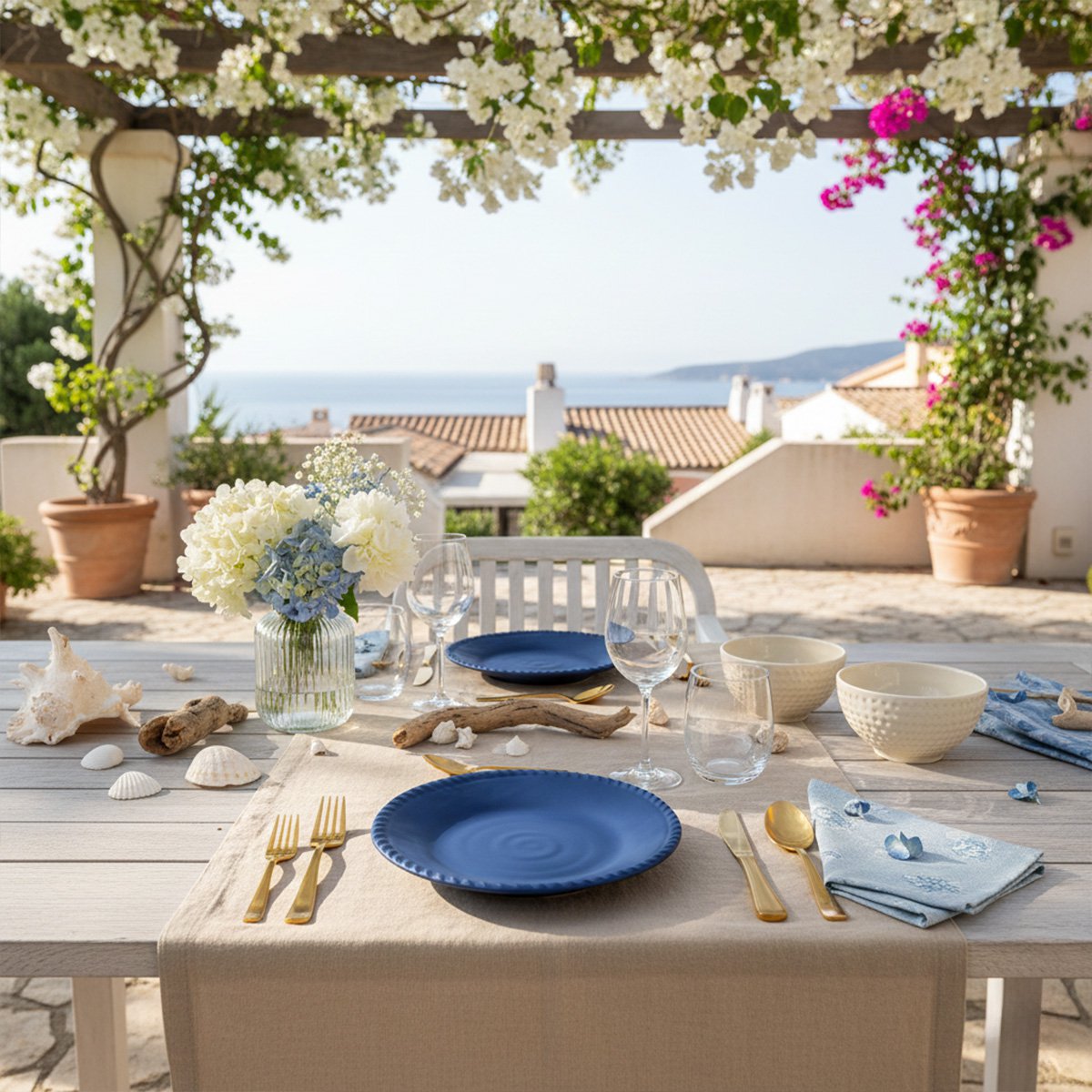 Blue melamine dessert plate with rope edge 23x23x2cm