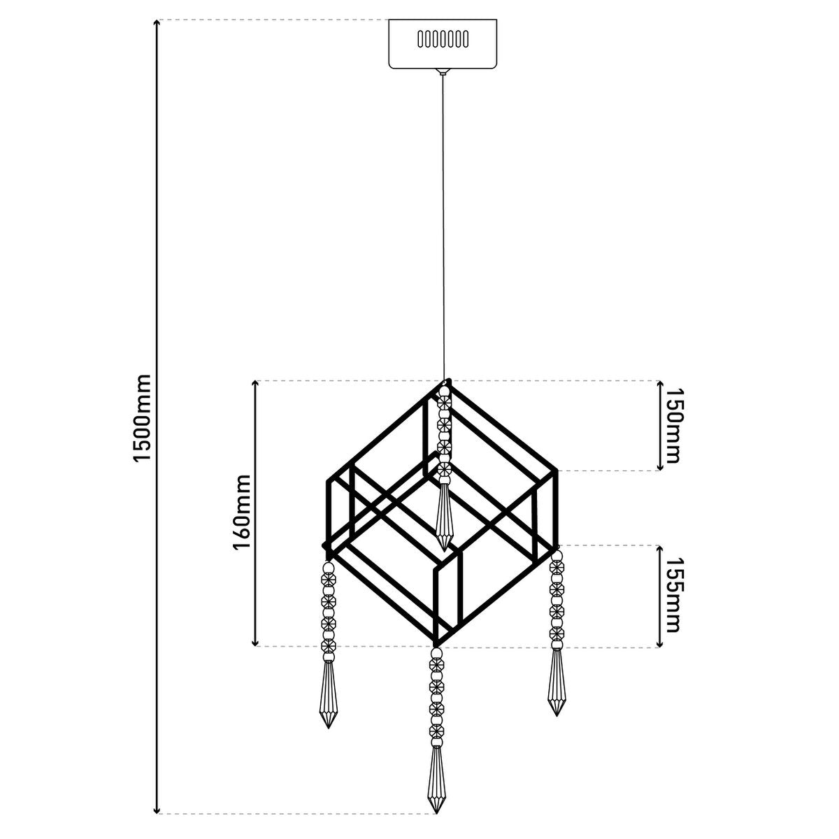 LED pendant lamp "Araneus" metal and plastic in chrome, with firmly built -in LEDs, side length dice approx. 15 cm, lighting for living room, dining room or office