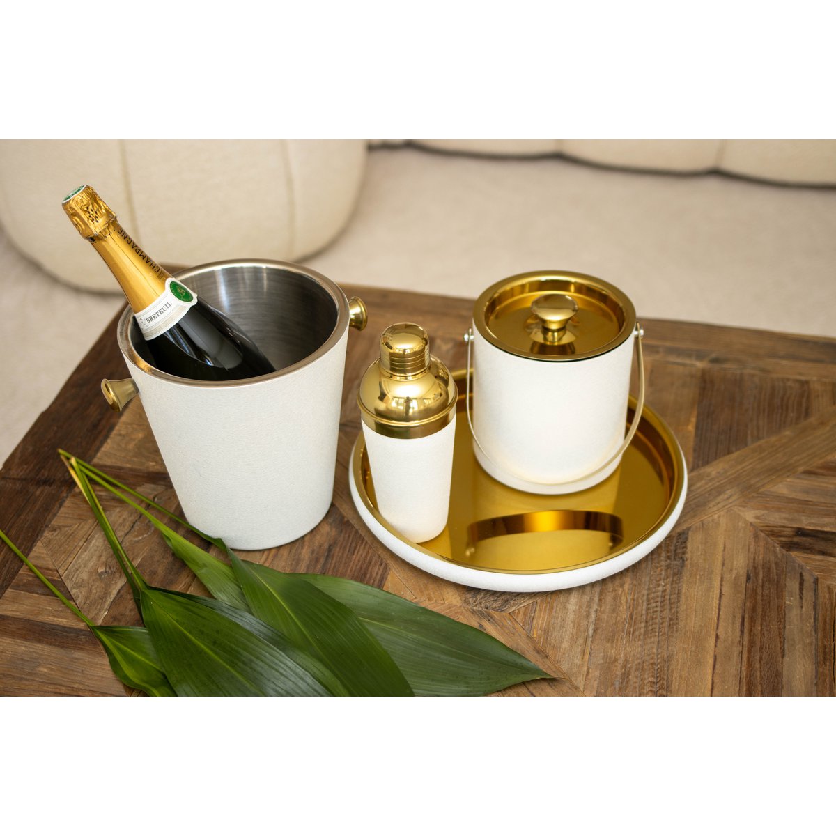 Ecru and gold champagne bucket 20.5x20.5x22cm