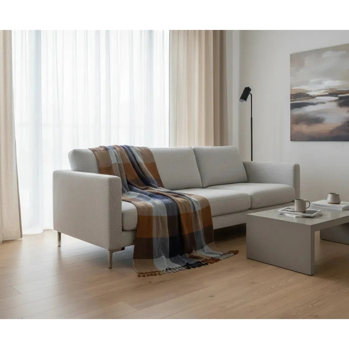 Multicolour Checked Plaid / Sofa Throw – Stylish Throw with Fringes – 130×170 cm – Urbane Hide