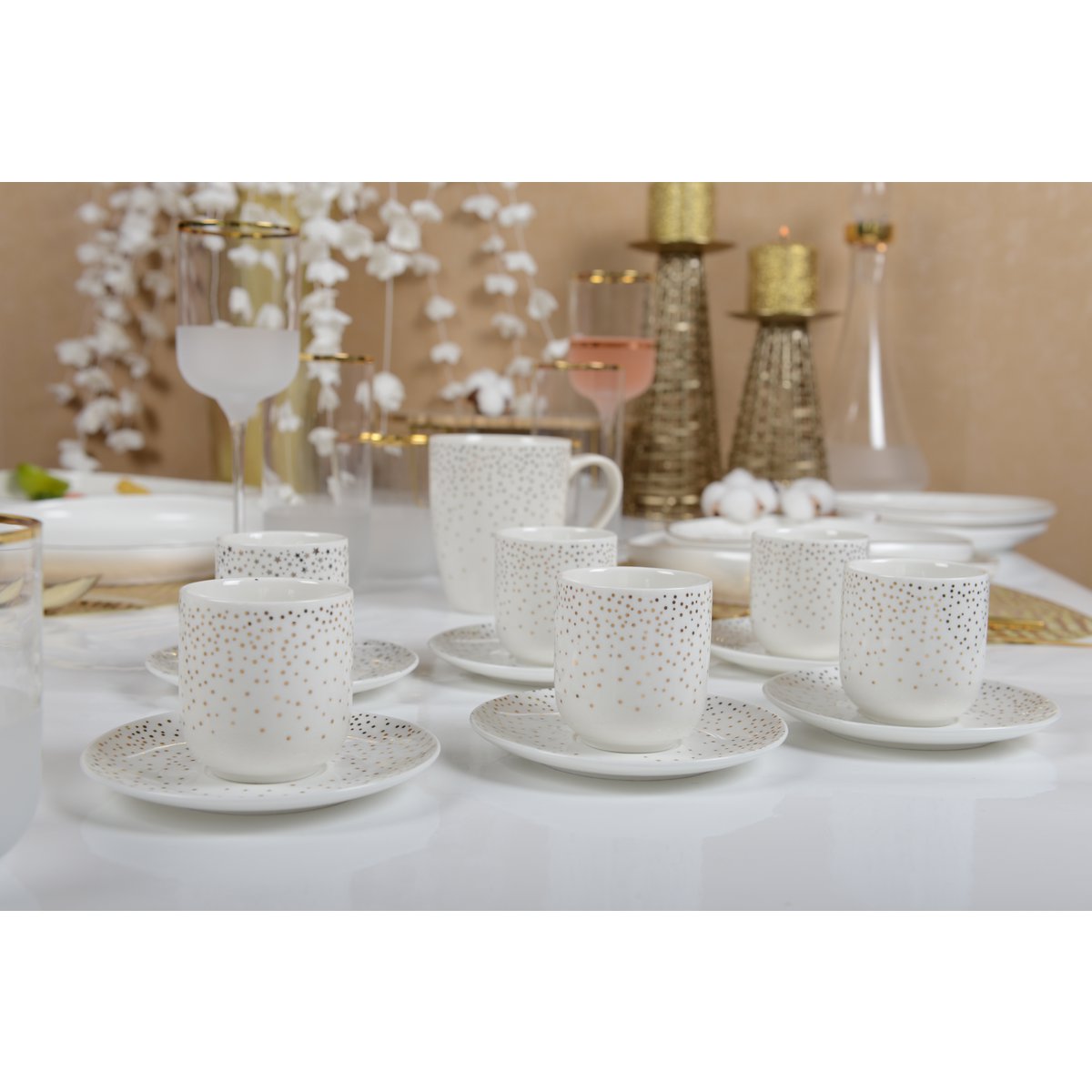 Kaffekoppar 90 ml guldfärgade plumetis – set om 6