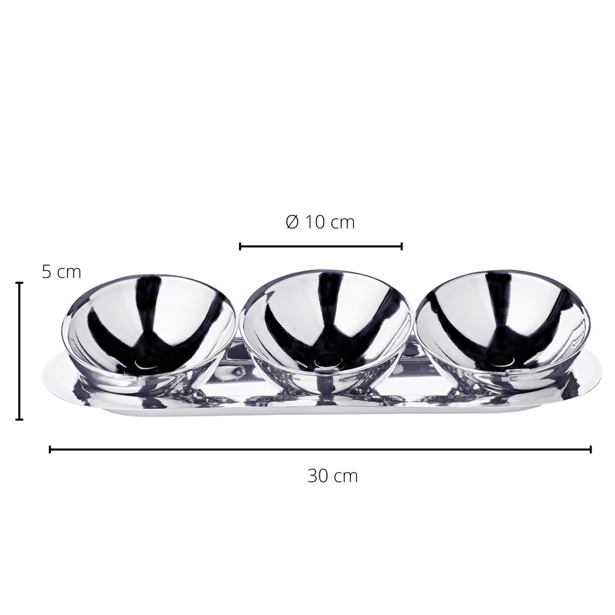 EDZARD 3 bowls Asti on a tray, high-gloss polished stainless steel, length 30 cm, bowl ø 10 cm, height 5 to 8 cm