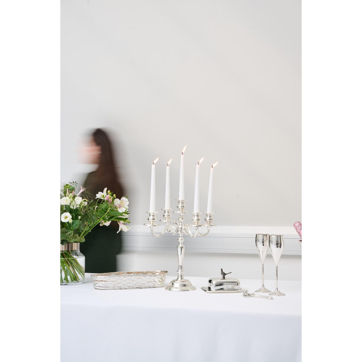 EDZARD candle holder Regina, 5-flame, height 37 cm, noble silver-plated, tarnish-resistant