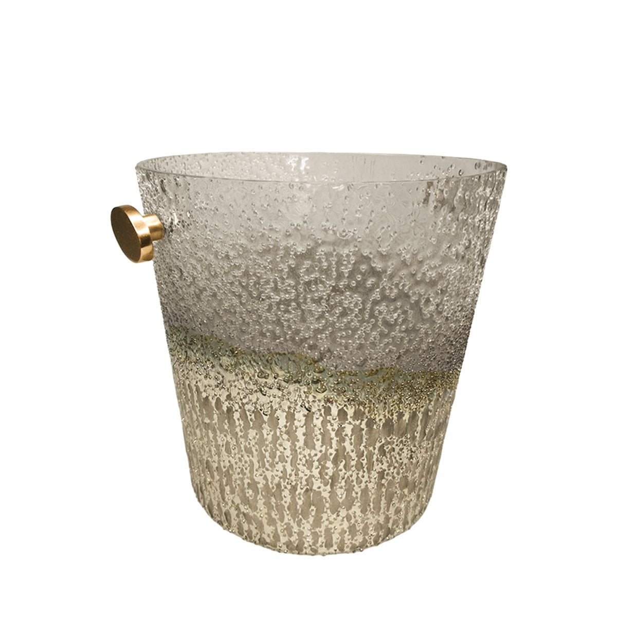 Clear glass champagne bucket with gold handles