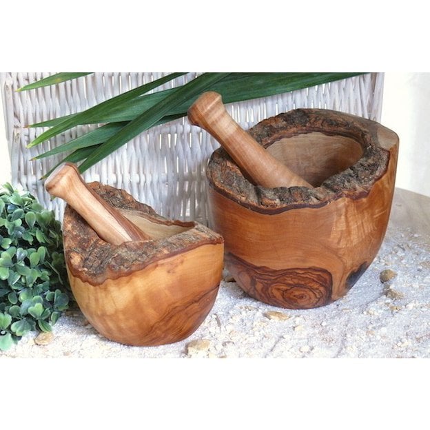 Mortar rustic Ø 12 cm incl. pestle made of olive wood