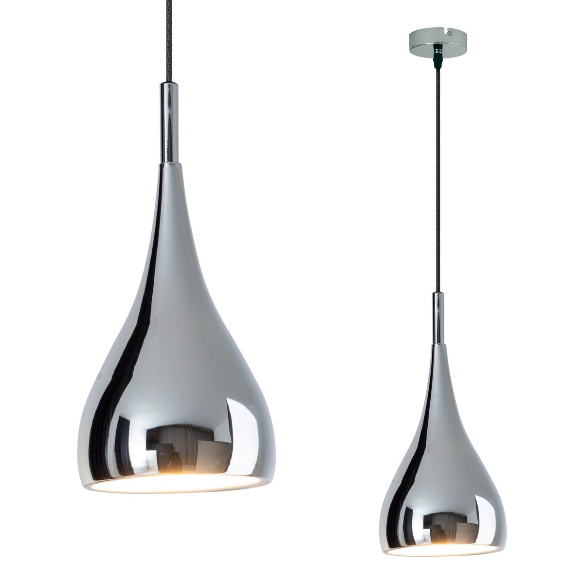 Pendant lamp "Style", retro classic, pendant lamp made of chrome-gloss metal with E27 socket, umbrella Ø15 cm, ideal for dining room, living room and kitchen.