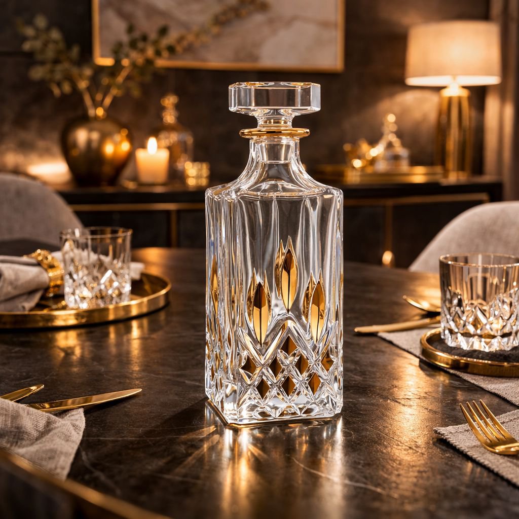Whiskeykaraff i glas med guldfärgade detaljer 700 ml