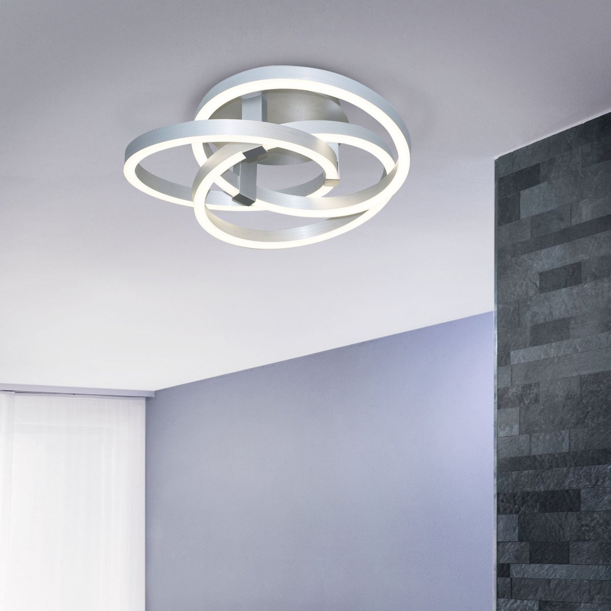 Smart Home LED ceiling light "Divora" Ø 58cm, ceiling lamp made of metal, aluminum brushed and white plastic, with many functions, firmly built -in LEDs, lighting for living room, dining room office or hallway