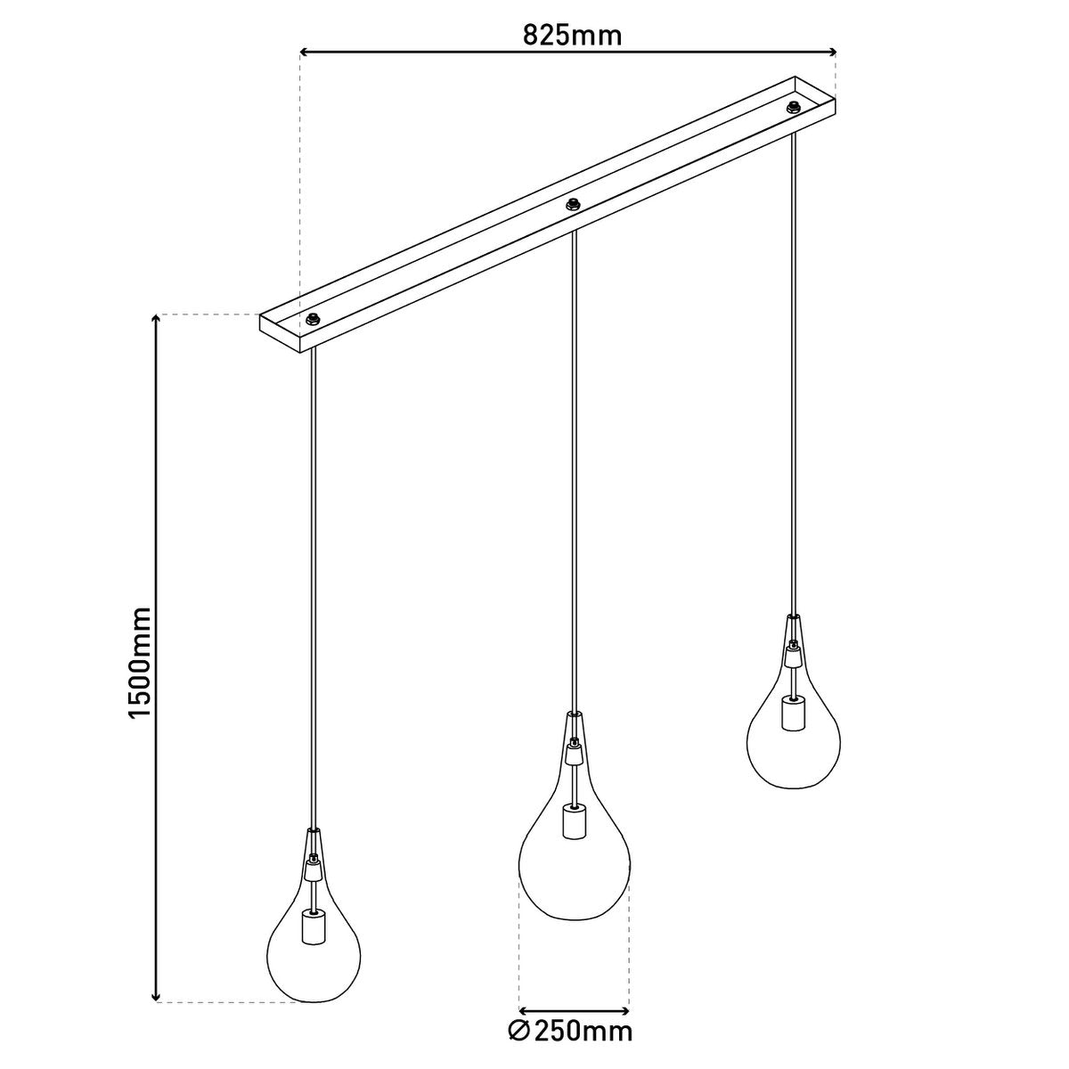 3-be pendant light "Gota", retro classic pendant lamp made of black smoke glass with E27 frames, 88 cm long, 150 high, ideal for dining room, living room and kitchen.
