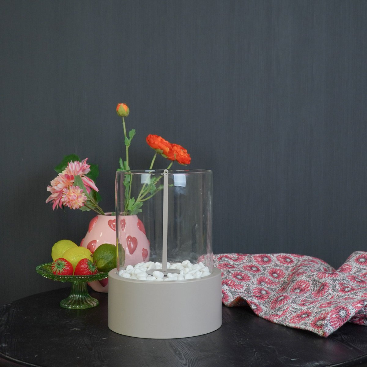 Bordskamin - Rund - Metall/Glas - Taupe - 21x21x28cm