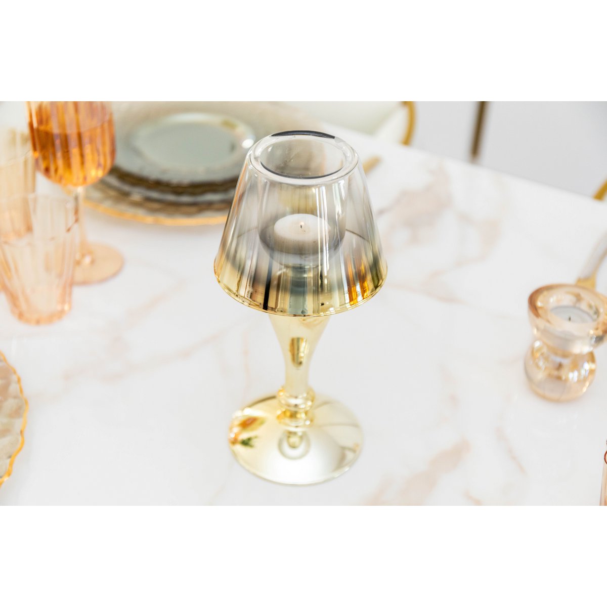 Golden standing candle holder 12.5x12.15x25cm