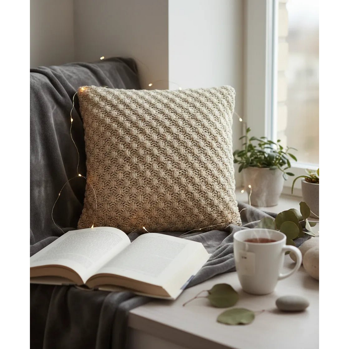 Urbane Hide – Khaki Popcorn Knit Cushion Cover, 45×45cm