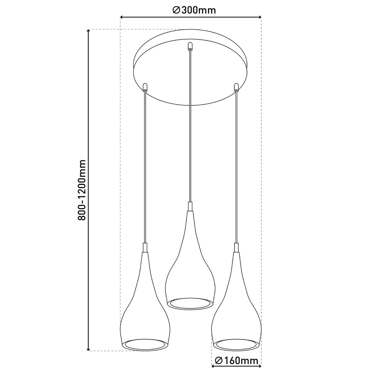 3-be pendant light "Style", retro classic pendant lamp made of chrome-gloss metal with E27 frames, umbrella Ø16 cm, total Ø30 cm, ideal for dining room, living room and kitchen.