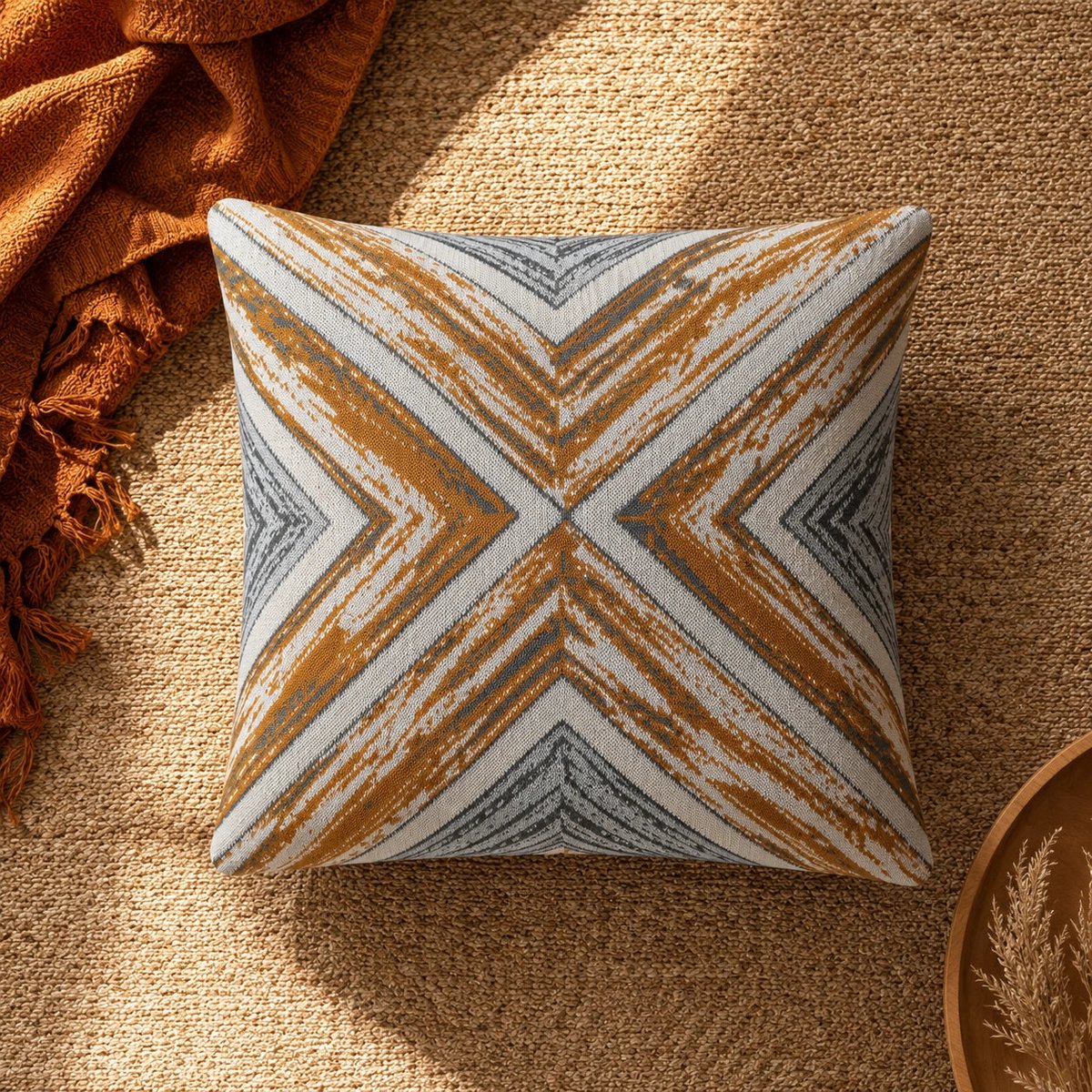 Brun & Grå – Kuddfodral / Kussenhoes – Geometrisk – 45×45 cm – Urbane Hide