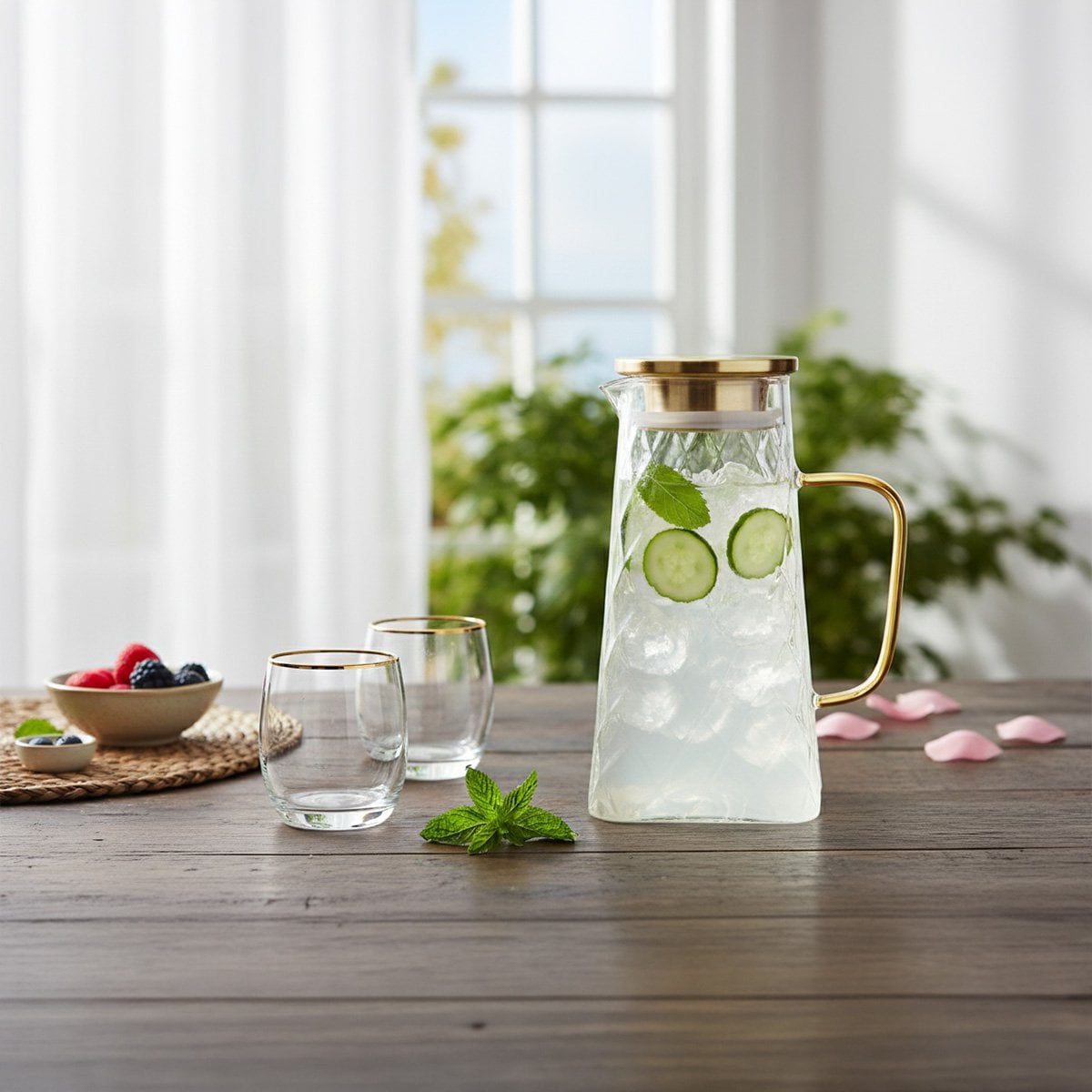 Glass carafe gold lid 1.5L