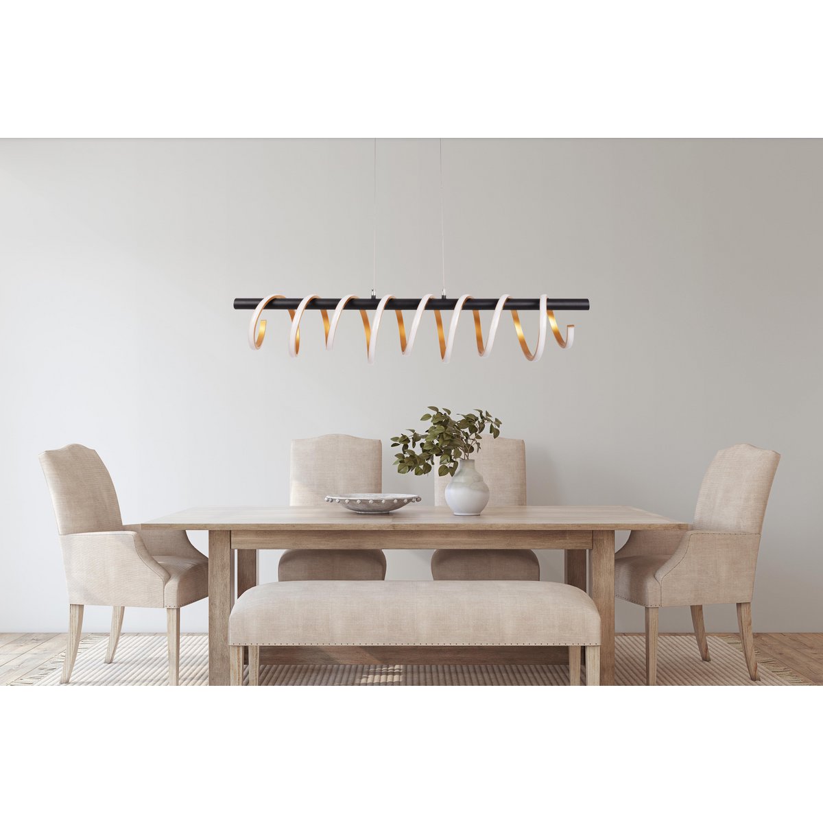 LED Pendelleuchte "BELLEZA", moderne Pendellampe aus Metall und Kunststoff Schwarz, Gold und Weiß, mit fest verbauten LEDs, 100 cm lang. Die ideale Beleuchtung für Wohnzimmer, Esszimmer oder Küche.