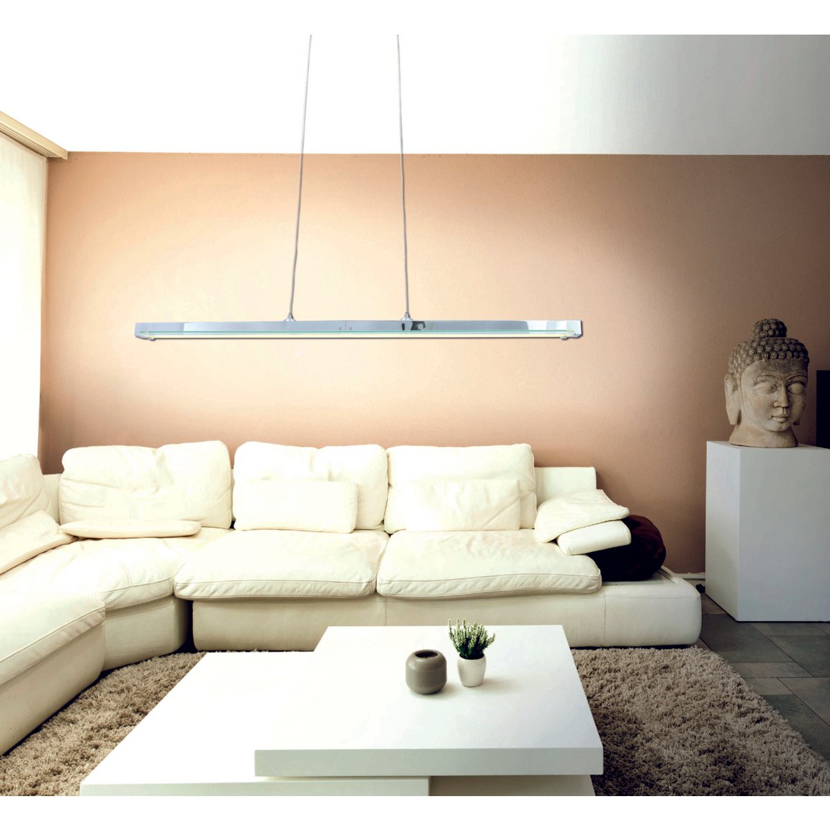 LED-pendellampa "Beam" totalt 18W, 100 cm lång, med fast inbyggda LED-lampor, dimbar, justerbar färgtemperatur, för matsal och kontor