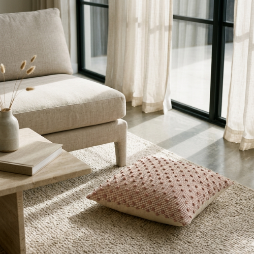Pink Woven Striped Cushion Cover – Cotton – Urbane Hide