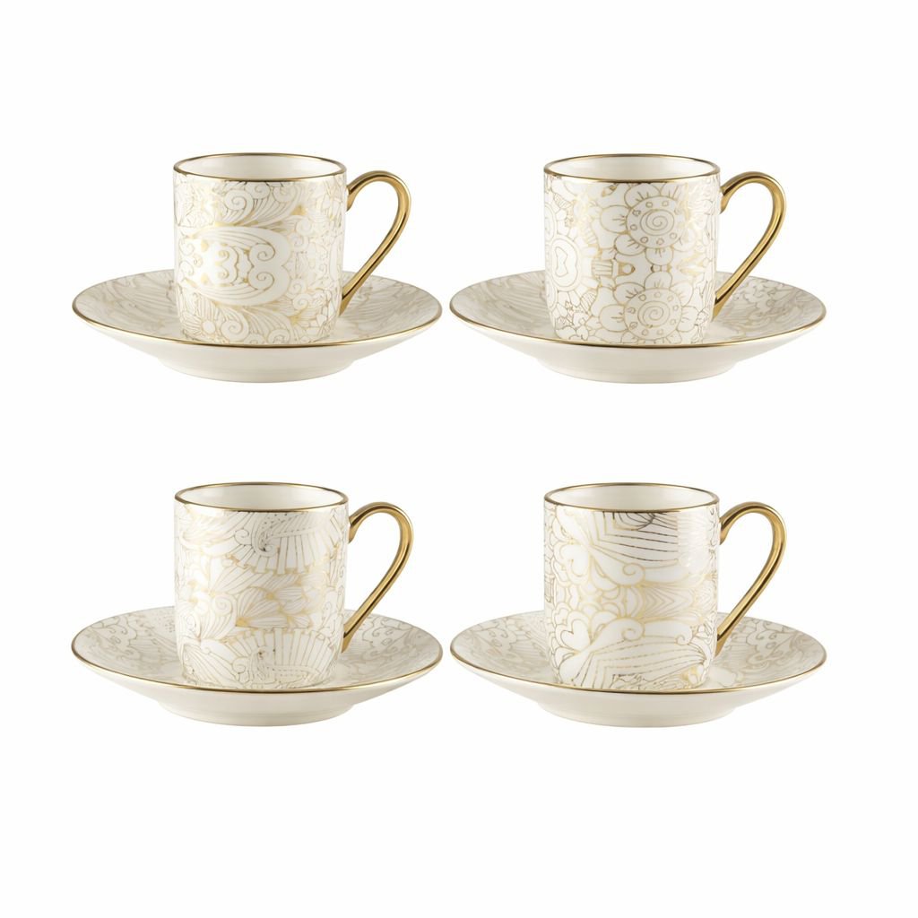 Teasy cups with white saucers abstract - set of 4