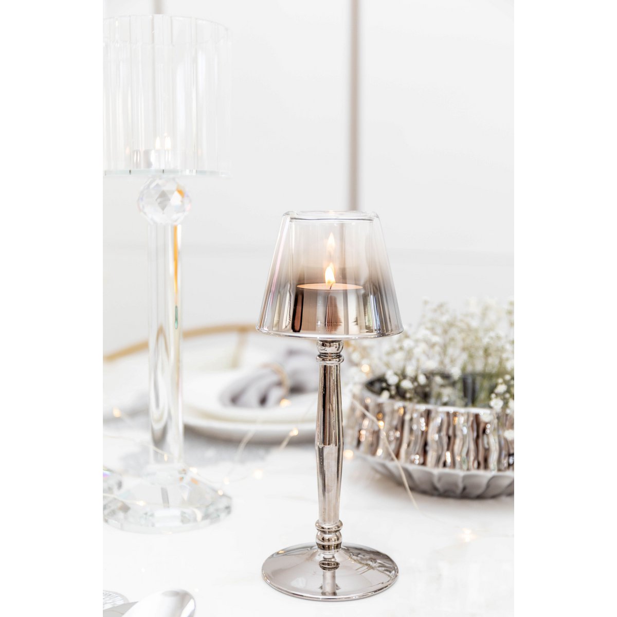 SILVER STANDING CANDLE HOLDER 9.5X9.5X22.5CM
