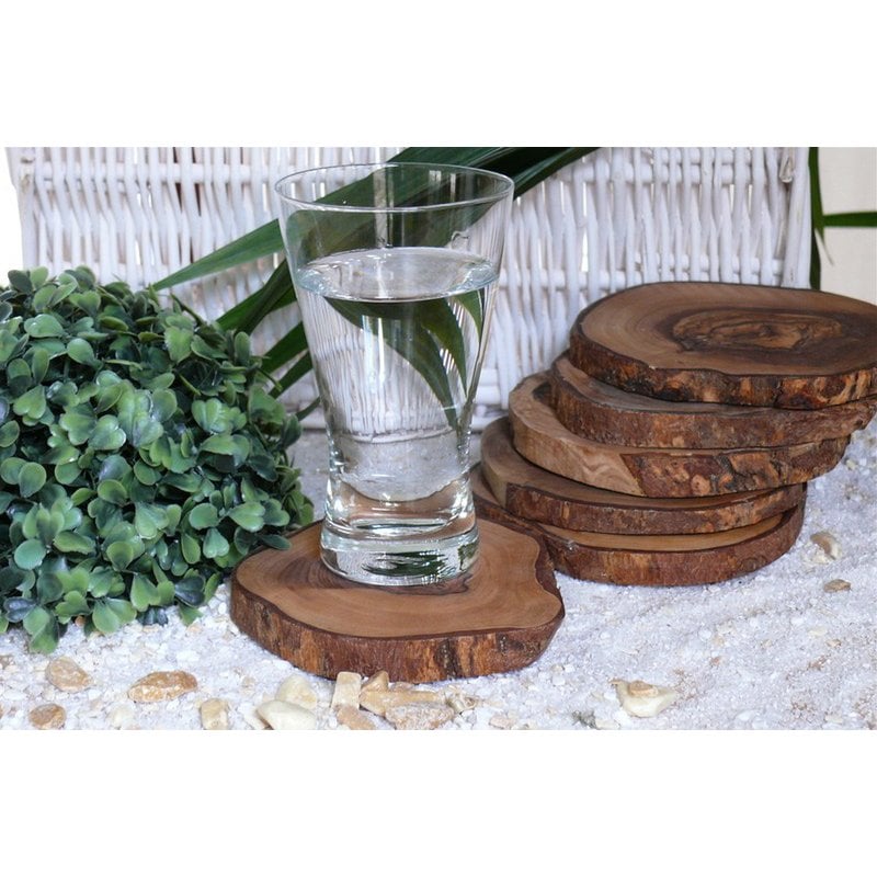 Set of 12 coasters RUSTIC ROUND approx. Ã˜ 10 to 12 cm made of olive wood