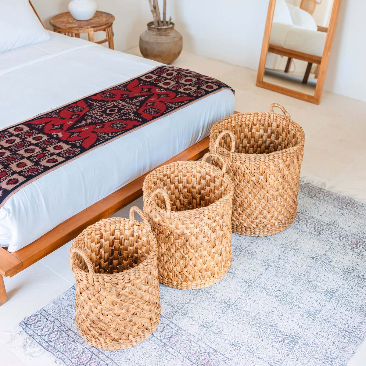 Round Woven Laundry Basket – Boho Plant Basket – Laundry Hamper Brown – Large Basket Made of Water Hyacinth RAJA (3 sizes Ø 35/40/50 cm)