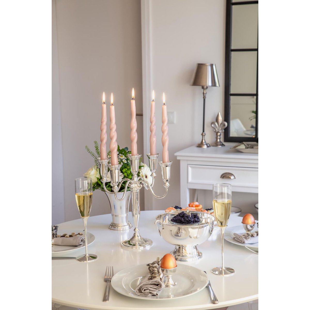 EDZARD Candlestick Venezia 5-flame, for stick candles, noble silver-plated, tarnish-protected, height 31 cm