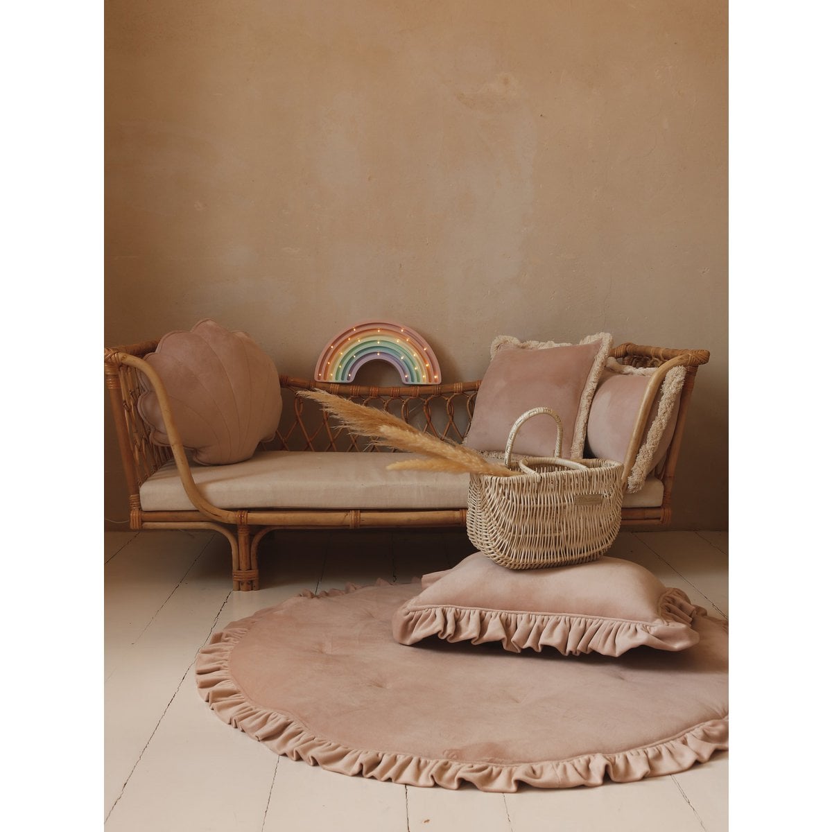 Soft Velvet Pillow with Frill “Latte”
