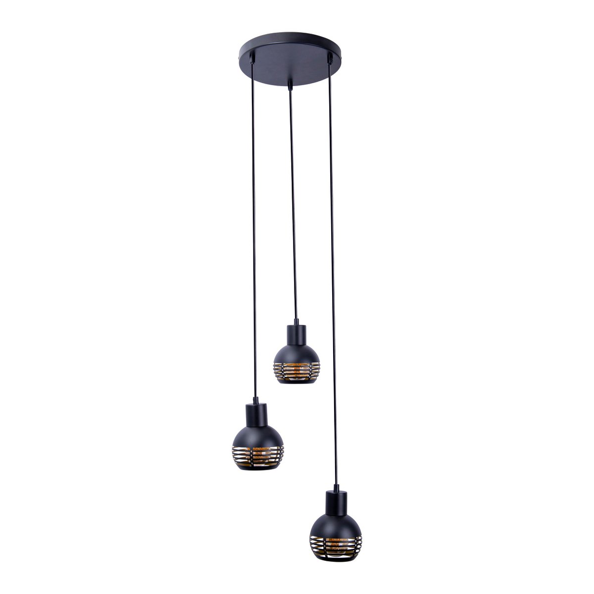 3-sits pendelarmatur "Casco" taklampa i metall i svart och guld, med E27-socklar. Stilren belysning för vardagsrum, matsal eller kök.