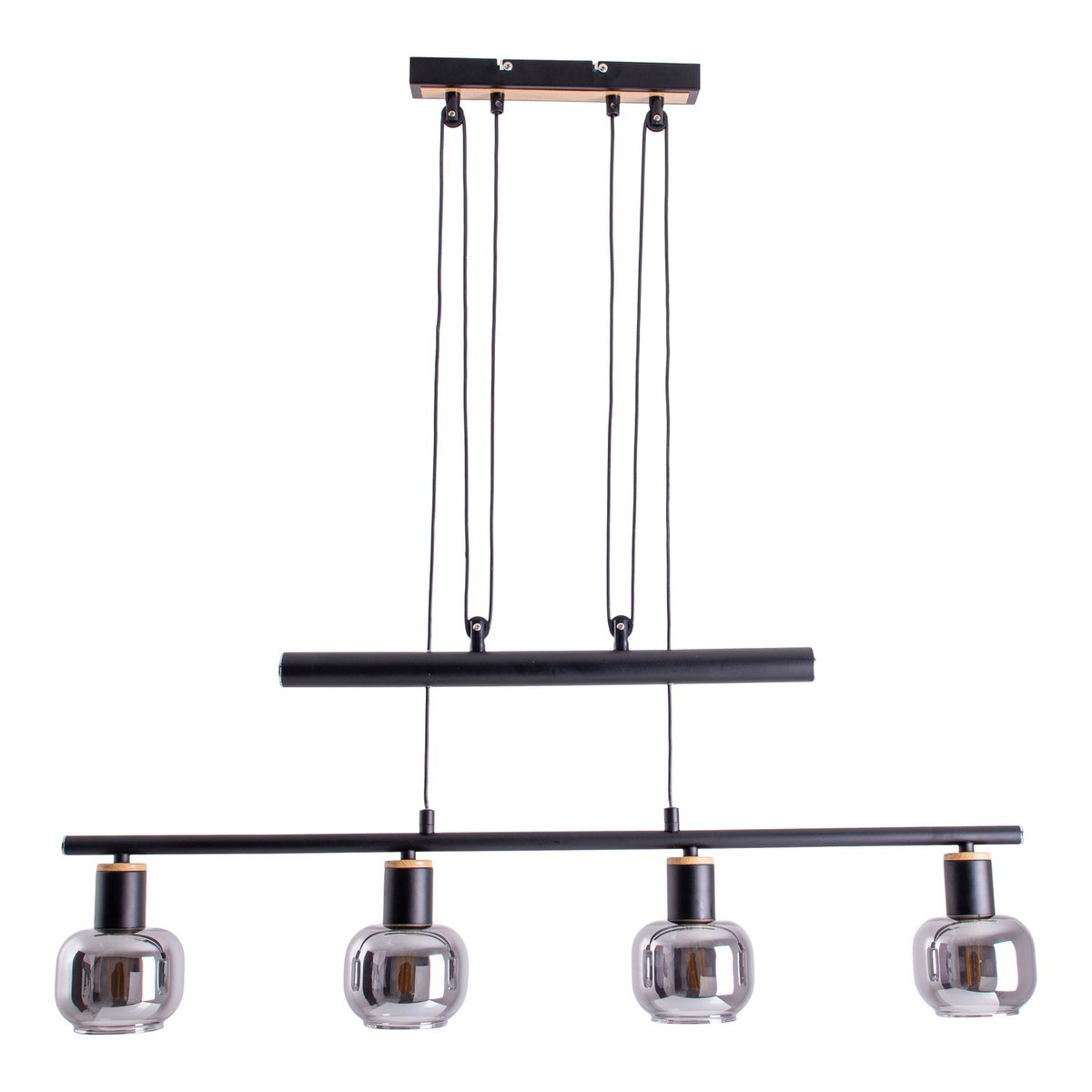 4 pendellampor "fumoso", pendellampa höj- och sänkbar av metall och rökt glas i svart, med E14-sockel, för matsal, vardagsrum, hall eller kontor, 78 x 10 cm