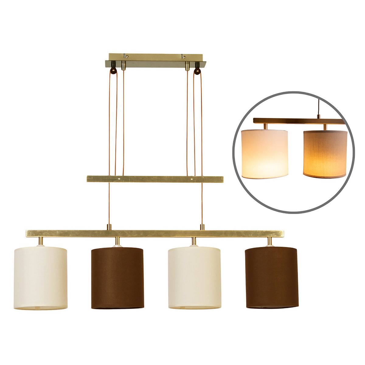 4 pendant lamp "Tilde", classic metal pendulum lamp in brown and beige, with E27 versions, pendant lamp height adjustable and 86 cm long, ideal as dining room light