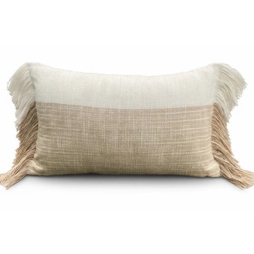 Sahara Loom Beige Handwoven Cushion Cover with Fringes – Cotton – 30×50 cm – Urbane Hide