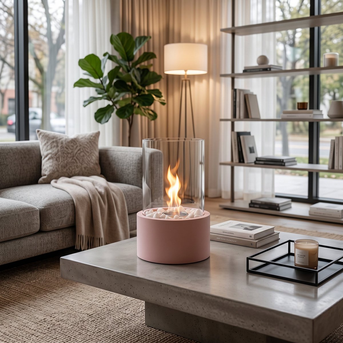 Table Fireplace - Round - Light Pink - 18x18x26,5cm