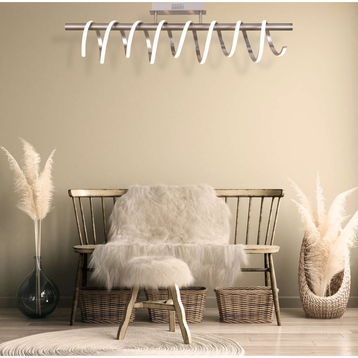 LED ceiling lamp "Belleza", modern metal ceiling lamp and plastic in nickel matt and white, with firmly built -in LEDs, 100cm long. The ideal lighting for living room, dining room or kitchen.
