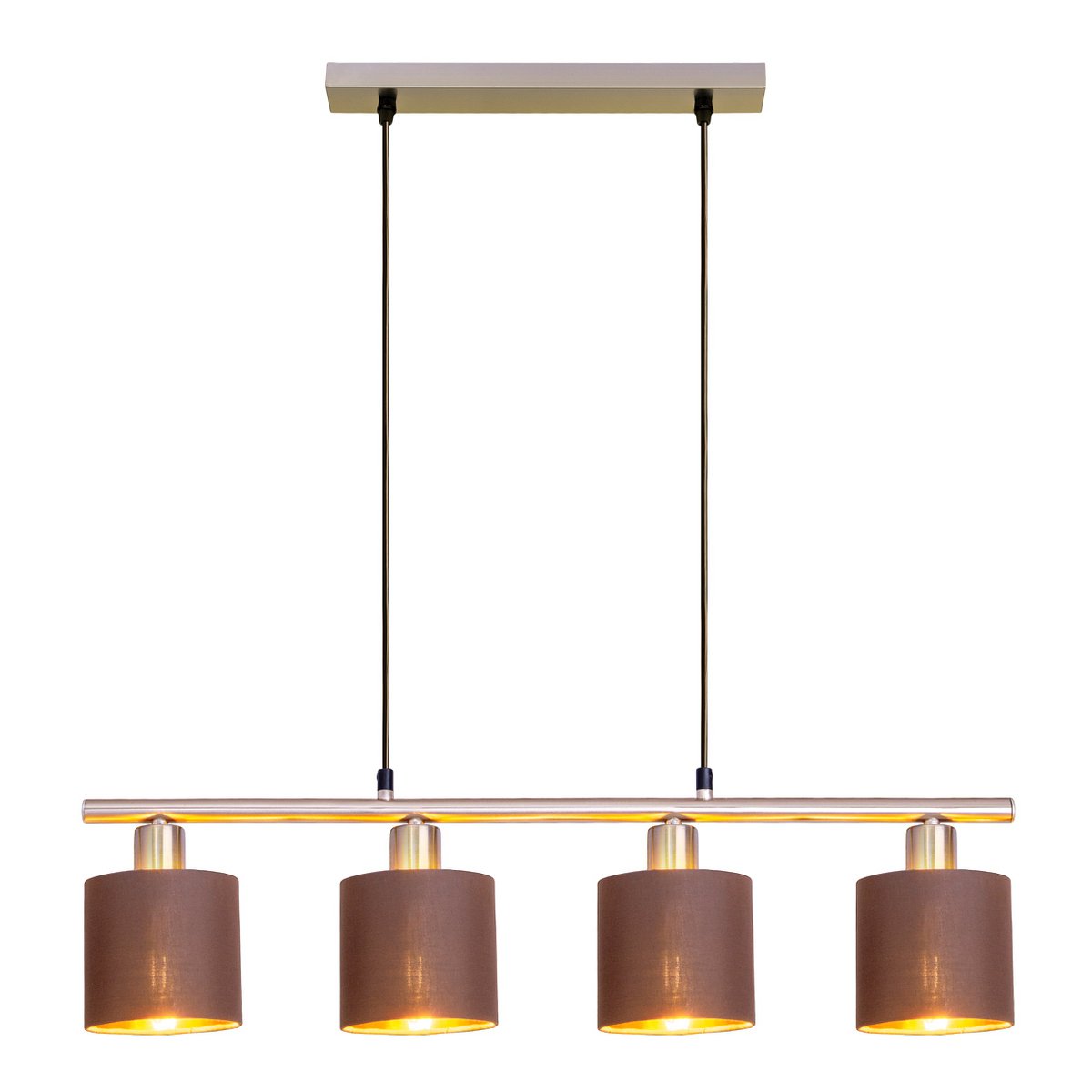 4 pendant lamp "Maron" made of metal-satin-matt with fabric umbrellas in brown, with E14 socket, lamp for living room or dining room, 71.5 x 12 cm