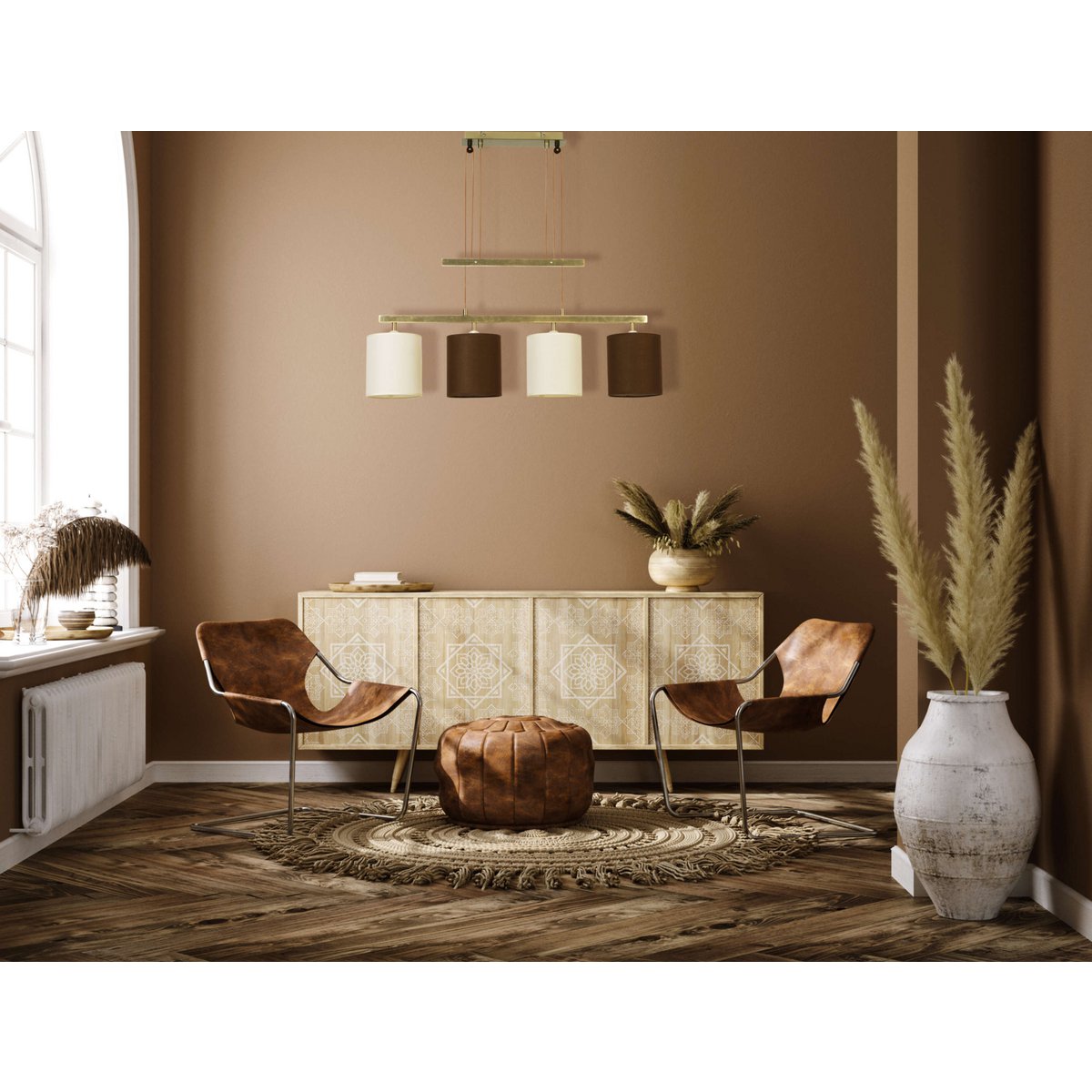 4 pendant lamp "Tilde", classic metal pendulum lamp in brown and beige, with E27 versions, pendant lamp height adjustable and 86 cm long, ideal as dining room light