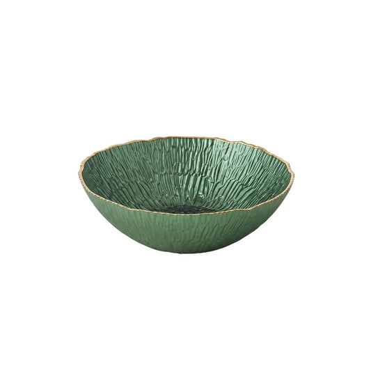 Smaragdgrön skål med guldkant 23 cm