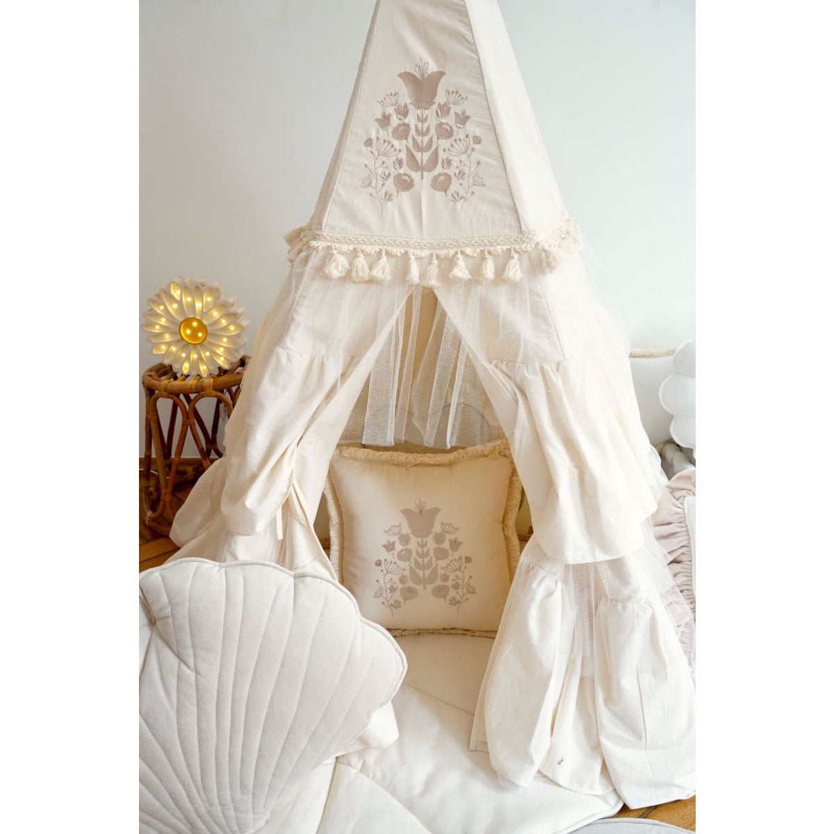 “Boho” Teepee Tent with Frills and Embroidery