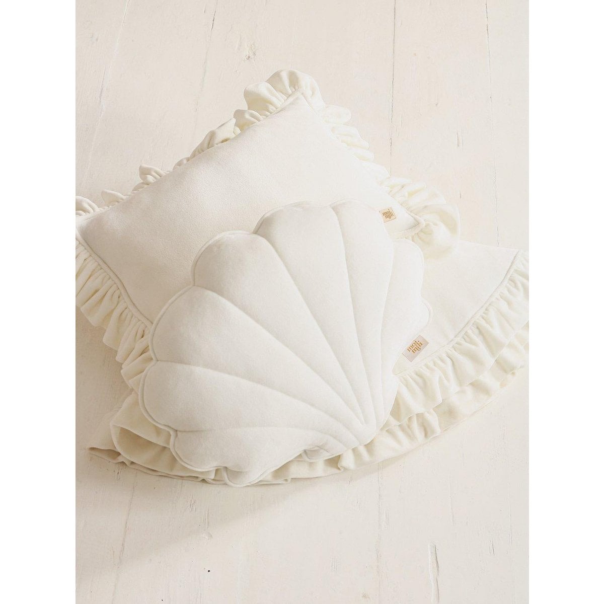 Soft Velvet Pillow with Frill “White”