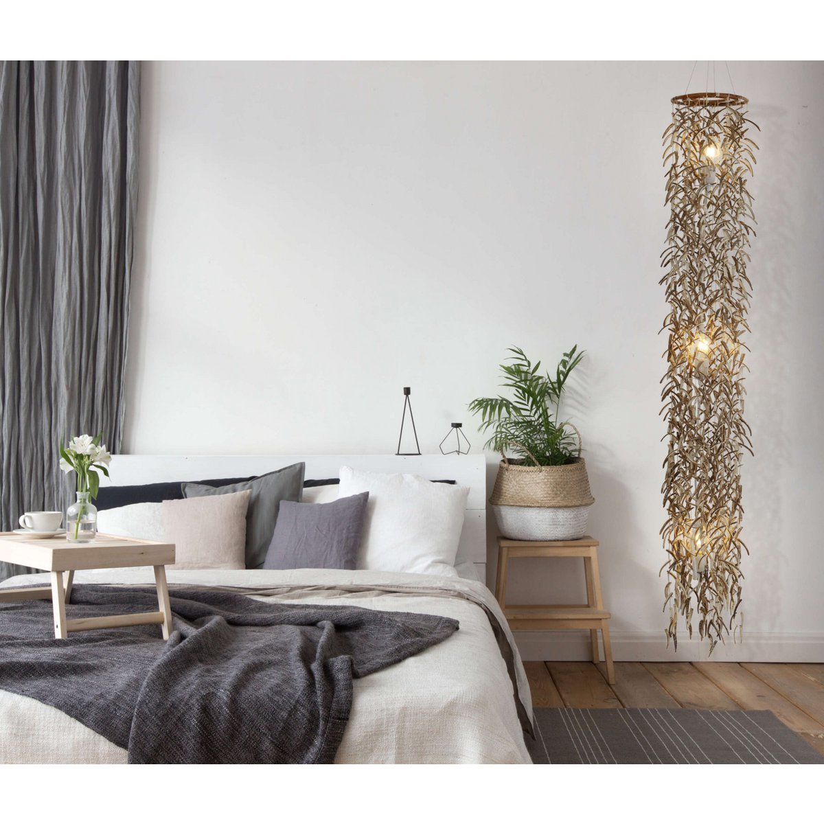 Pendant lamp "coconut" 180 cm high, made of wood and coconut shells, beige/brown, E27 socket, lighting for living room, dining room or winter garden.