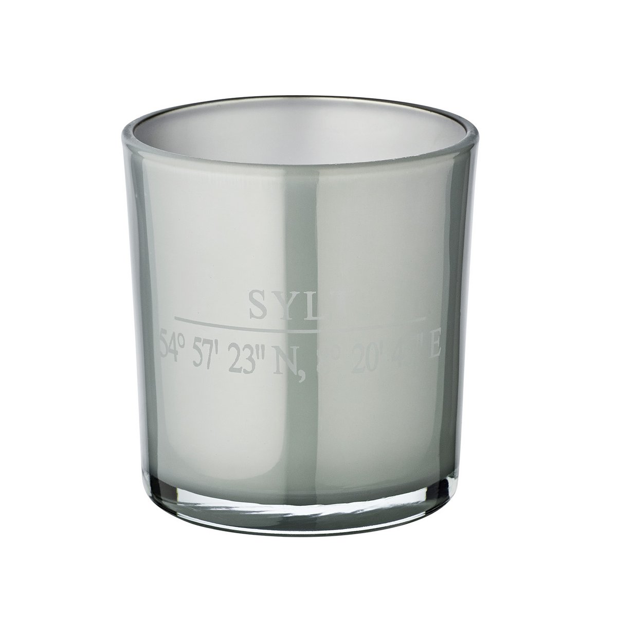 Set of 2 tea light glasses Sylt (height 8 cm, ø 7.5 cm) in grey, elegant lantern with Sylt coordinates