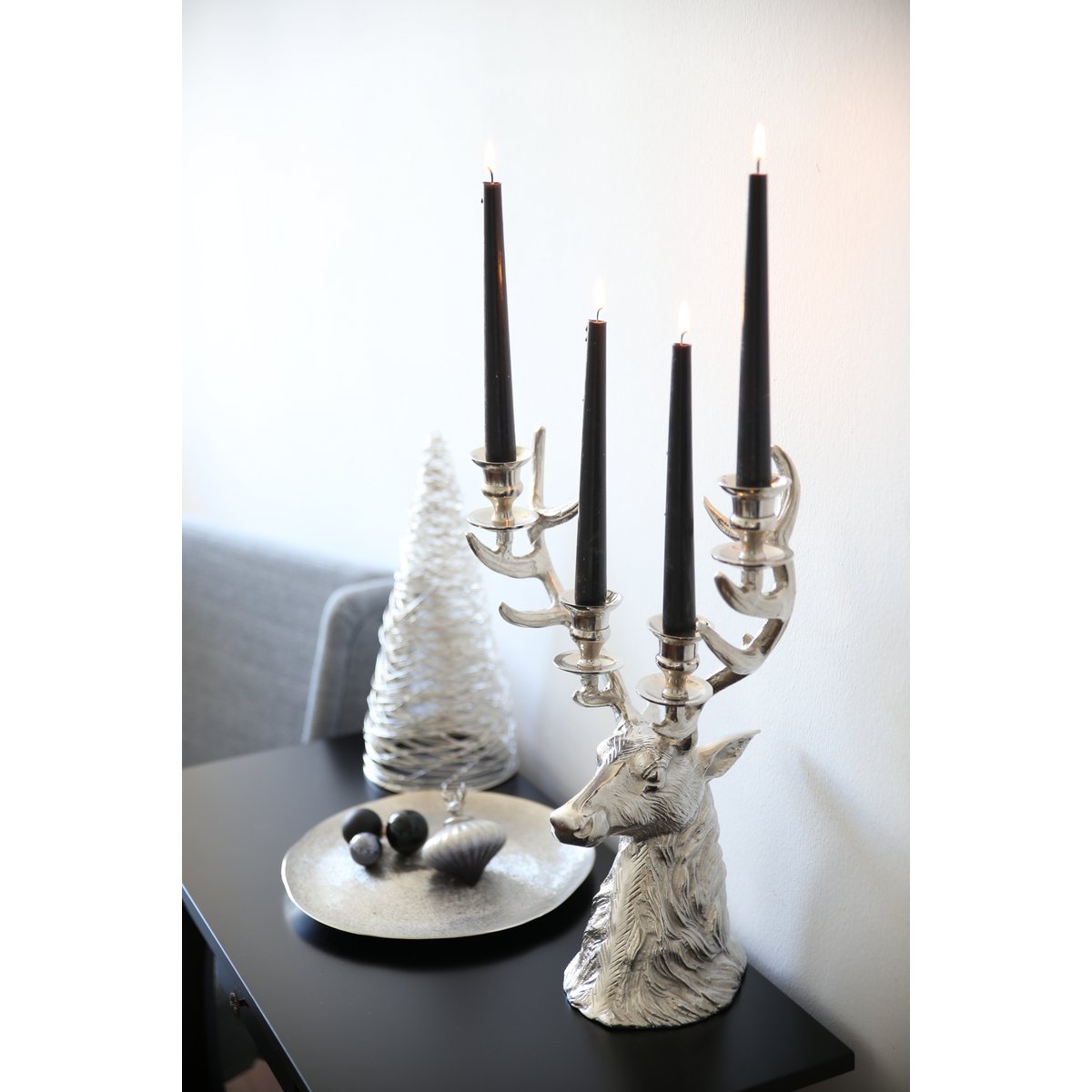 EDZARD candle holder Hirsch Richard for 4 candles, height 43 cm, aluminum nickel-plated, silver-colored