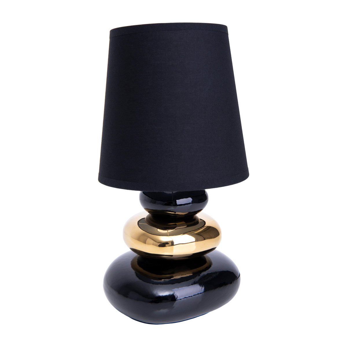 Keramik Tischleuchte "STONEY", Tischlampe aus Keramik und Textil in Schwarz,-Gold, mit E14-Fassung, Tischlampe für Esszimmer, Wohnzimmer, Diele oder Büro, oder als Nachttischlampe, 31 cm hoch