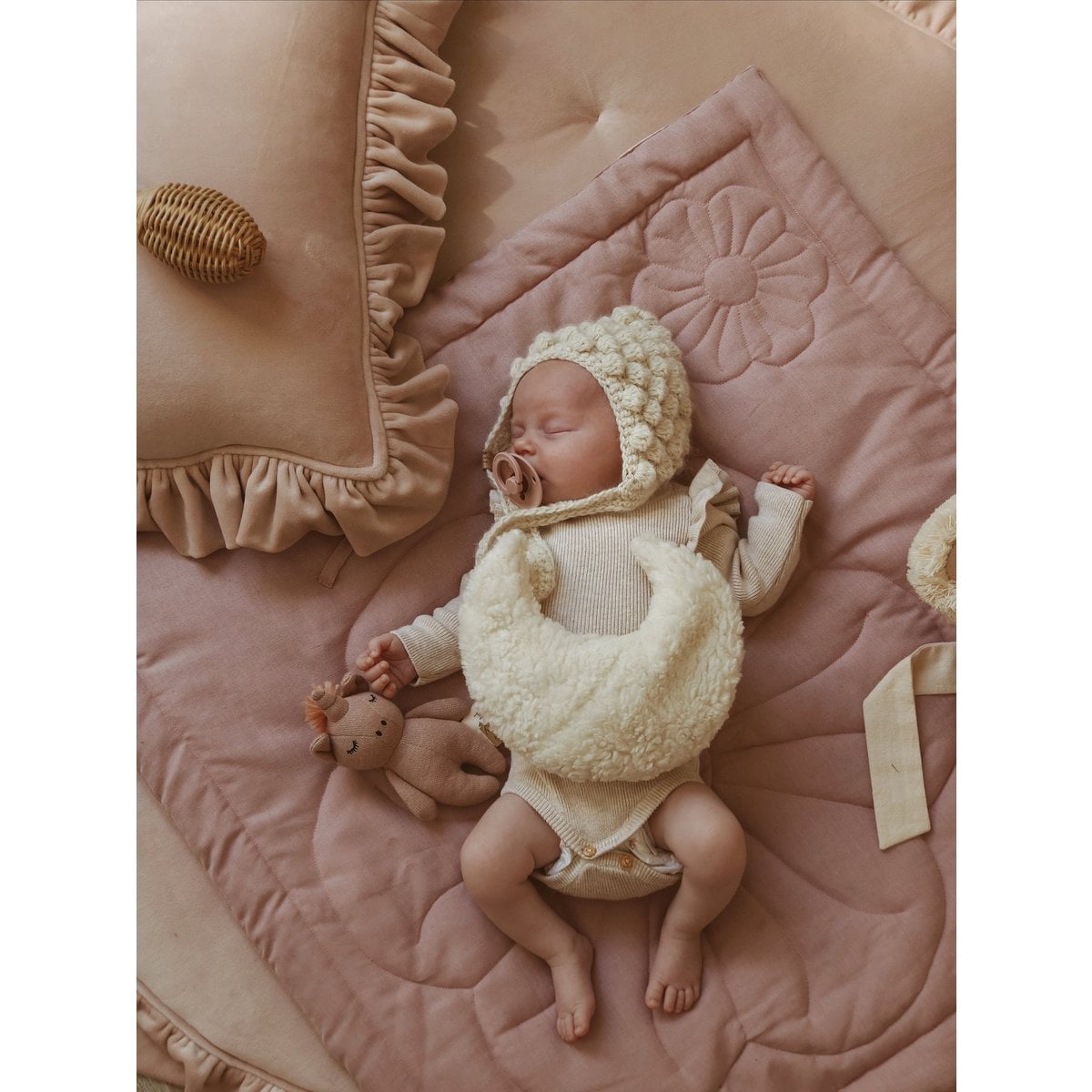 Soft Velvet Pillow with Frill “Latte”
