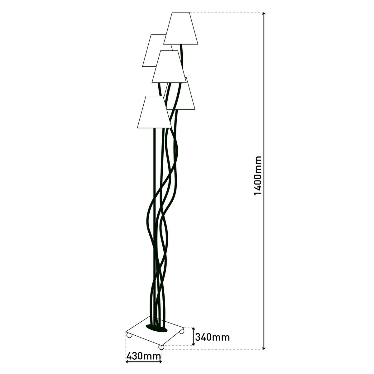 Textile standing lamp 4-flame "boho", floor lamp in beige/brown, with E14 socket, for dining room, living room, hallway or office, 138 cm high