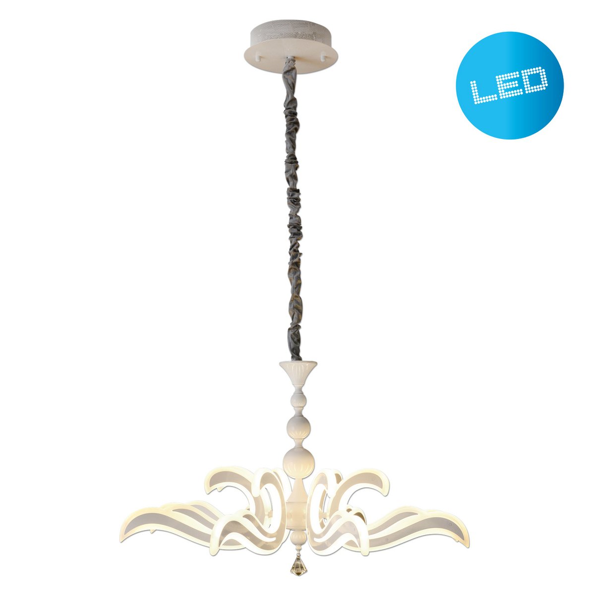 LED crown "Ludwig" white Ø 66cm, with firmly installed LEDs, metal in white