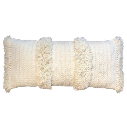 Krämfärgat Boho Fransigt Ländryggskuddfodral – Bomull – 35×75 cm – Urbane Hide